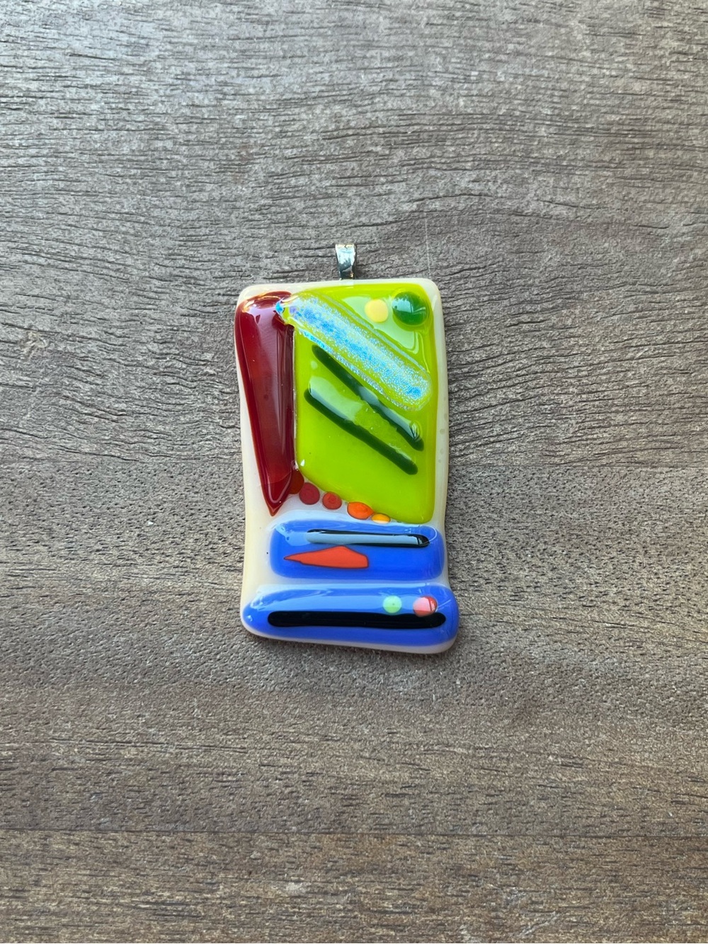 Abstract Fused Glass Pendant – Vibrant Dichroic Geometric Recycled Art Glass